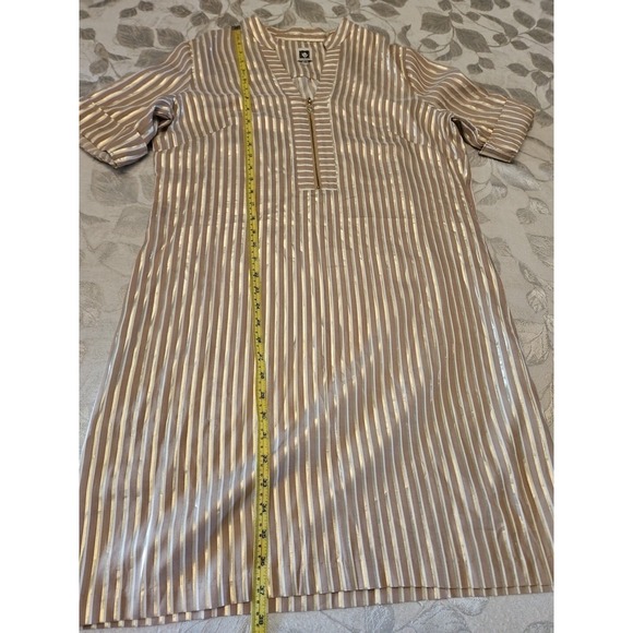 Anne Klein Dress 12 Gold Metallic Striped Viscose Coastal Beach Zip Coverup - Picture 8 of 12